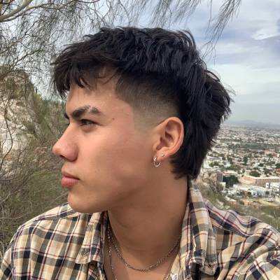 Mullet fade hairstyle with textured layers on top and a clean fade on the sides, offering a modern twist on the classic mullet look.
