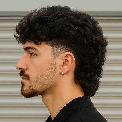 A man with a temp fade mullet hairstyle, combining a faded style on the sides and a slightly longer back.
