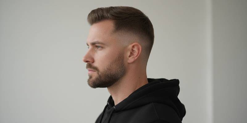Textured Crop Herrenfrisur, moderne Kurzhaarfrisur mit strukturierten Locken und kurzen Seiten für einen frischen und stilvollen Look